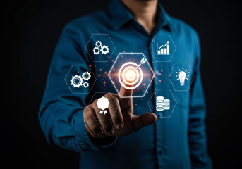 Business strategy goals target achievement success planning management marketing innovation vision