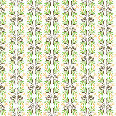 Elegant floral pattern in green brown and cream colors with seamless design