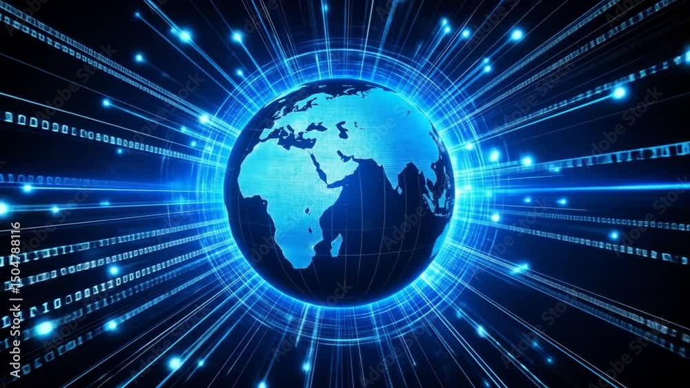 Wall mural global network connection with binary code background for futuristic technology concept
