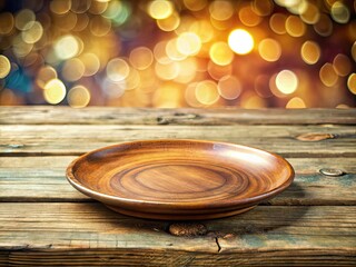 Obraz premium Empty Plate on Wood Background - Candid Photography AI Art