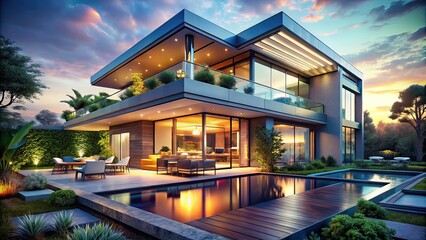 Fototapeta premium Futuristic House Market - Conceptual Architecture 3D Render - Candid Photo