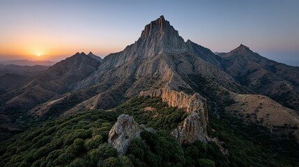 Majestic mountain range at sunrise.