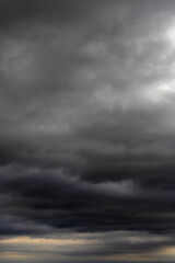 Sky and black cloud. Dark grey storm clouds. Dramatic sky. lighting in dark stormy cloudy. B Horrible weather, in Brazil