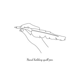 vector line art of hand holding a quill pen