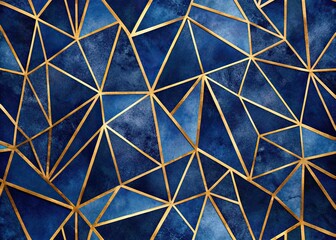 Luxury Geometric Gold Lines Navy Blue Fractured Background