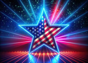 Memorial Day Neon Glow Patriotic Star Background Surreal Photo