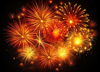 Fototapeta premium Minimalist Fireworks Explosion - Red Orange Night Sky