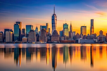 Obraz premium Minimalist NYC Skyline, Urban Landscape, AI Art, Cityscape, New York