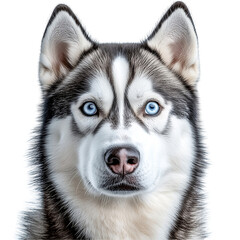 Beautiful husky dog portrait with striking blue eyes for pet lovers design isolated on transparent background 