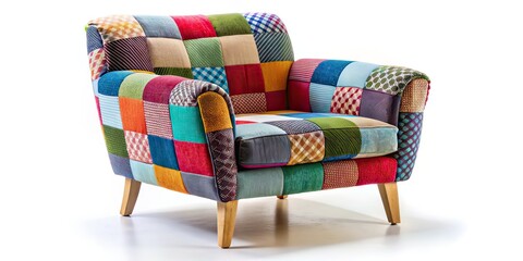 Modern Patchwork Armchair, Geometric Rug, Long Exposure