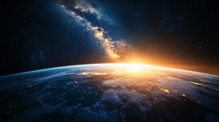 bright light with dramatic earth planet.ai generative