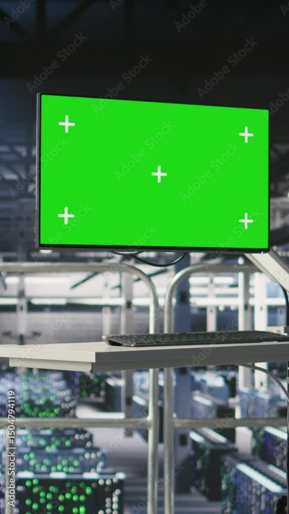 Poster vertical video server hub green screen computer monitoring systems processing deep learning datasets