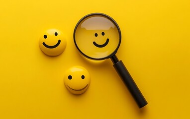 Magnifying glass focuses on happy smiley face