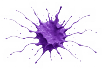 Purple paint splashing dynamically, spreading colorful droplets across transparent surface with vibrant energy and artistic movement
