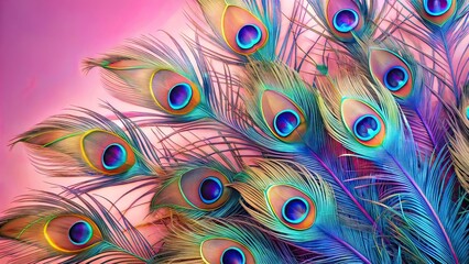 Peacock Feathers on Pink Background - Long Exposure Beauty