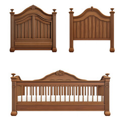 Wooden bed furniture set design on transparent background