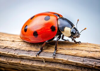 Fototapeta premium Red Ladybug on Wooden Branch Macro Nature Photography
