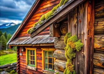 Scandinavian Cabin Macro Photography, Copy Space, Timber Frame