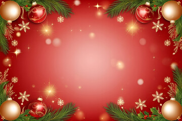 Elegant Red Christmas Background with Golden Sparkles and Snowflakes &ndash; Festive Holiday Backdrop