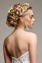 Fototapeta premium A woman with a braided hairstyle and a flower in her hair