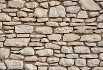 Fototapeta premium Rough-hewn stone wall, varied shades of gray, brown, and beige, showing texture and depth, stone facade, rough stone