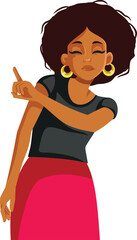 Woman of African Ethnicity Rejecting an idea Vector Cartoon Illustration . Unhappy girl saying to no with non verbal gesture 
