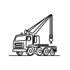 Naklejka premium Crane Truck Construction Vehicle: Detailed Line Art of Heavy Machinery and Industrial Equipment for Construction and Engineering Sites
