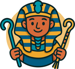 Smiling Cartoon Pharaoh Mascot with Crook and Flail – Cute Ancient Egypt Vector Illustration for Kids and Education