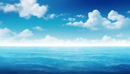 Serene Oceanic Vista with Cumulus Clouds and Azure Blue Waterscape