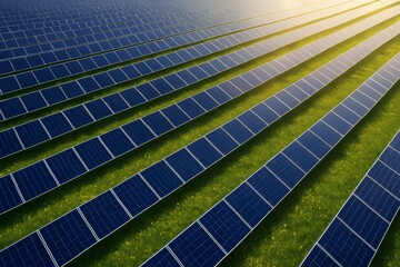  Top view of solar panels farm. Solar panels are an ecological and efficient solution for producing electricity from renewable sources. Green economy energy and sustainable. 