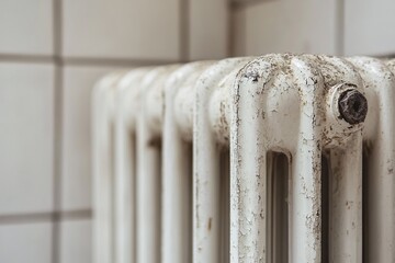 Vintage Cast Iron Radiator with Rust and Peeling Paint