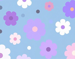 青い背景にカラフルでレトロな花