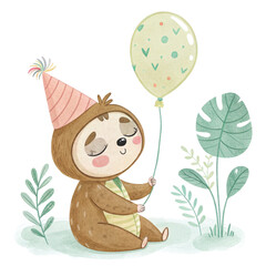 Naklejka premium Kawaii Kids in Animal Costumes Party Theme Clipart Watercolor 