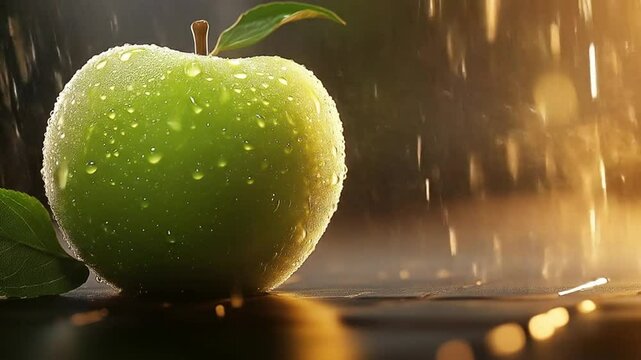Green apple with splash water