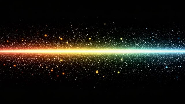 Colorful glittering particles with a horizontal light streak
