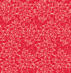 Seamless Pattern of Christmas Poinsettia in Red and White- Christmas Poinsettia Vector Illustration