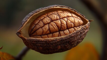 Dried nut encased in shell, detailed texture