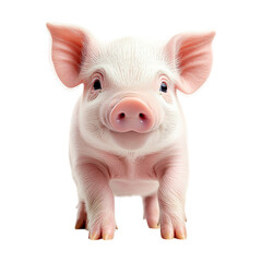 Adorable Piglet with White Fur and Pink Skin on Transparent Background