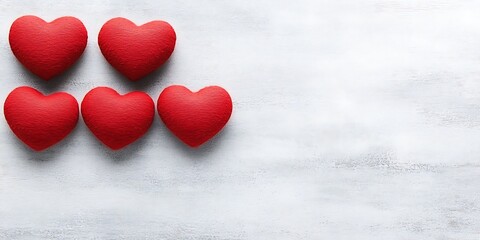 Obraz premium Arrangement of Textured Red Hearts on a White Background for Celebration