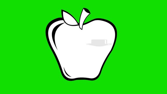 video animation drawing black and white icon apple and arrow pointing down direction, in gravity concept, on a green chroma key background