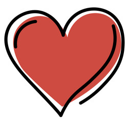 Red Heart with Black Outline Illustration
