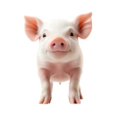 Cute Piglet with Pink Skin and Playful Expression on White Background