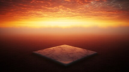 Dramatic sunset sky over square platform background