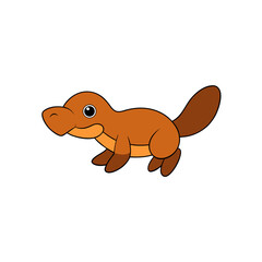 Vector Kawaii Jumping Adorable Platypus Side View Illustration