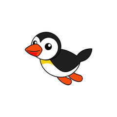 Illustration Kawaii Jumping Adorable Puffin Side View Vector