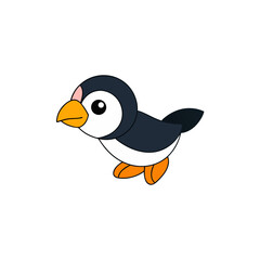 Vector Cute Jumping Adorable Puffin Side View Vector Kawaii