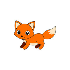 Vector Kawaii Jumping Baby Fox Side View Cartoon Illustration