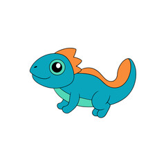 Kawaii Jumping Baby Iguana Side View Vector Graphic Art