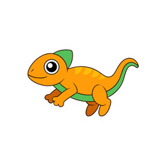Illustration Kawaii Jumping Baby Iguana Side View Vector