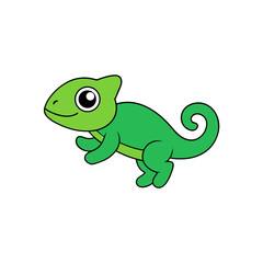 Vector Kawaii Jumping Baby Iguana Side View Cartoon Art